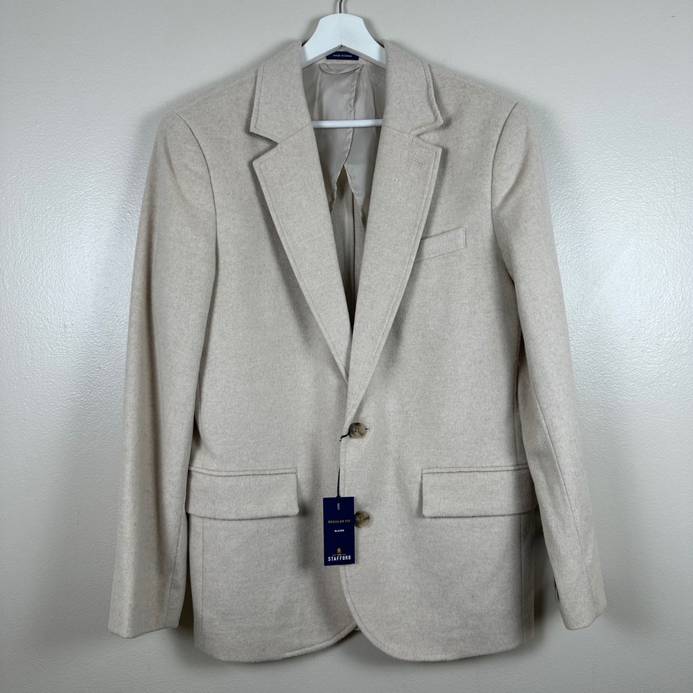Stafford Men's Small Blazer Taupe Wool Cashmere Blend Regular Fit NWT NEW
